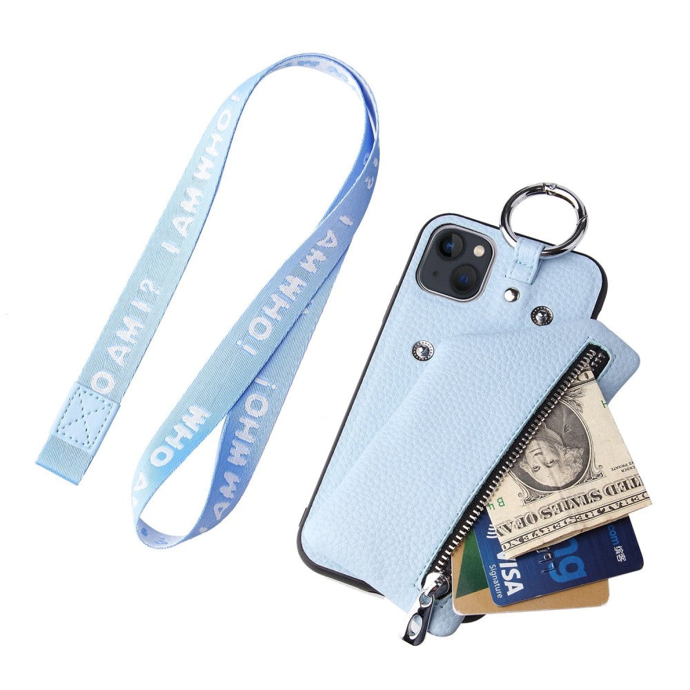 iPhone 14 Plus leather wallet case with zipper pocket