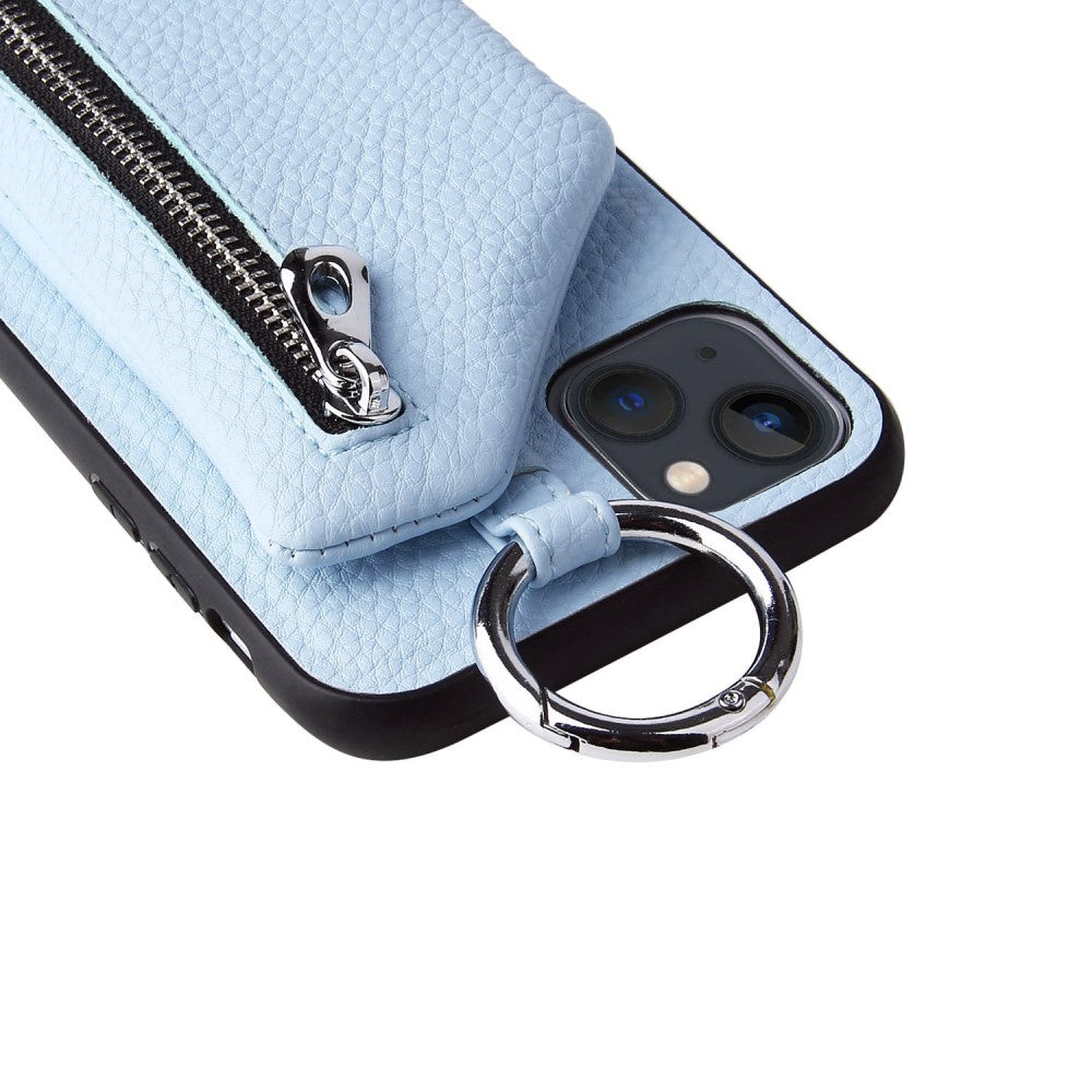 iPhone 14 Plus leather wallet case with zipper pocket