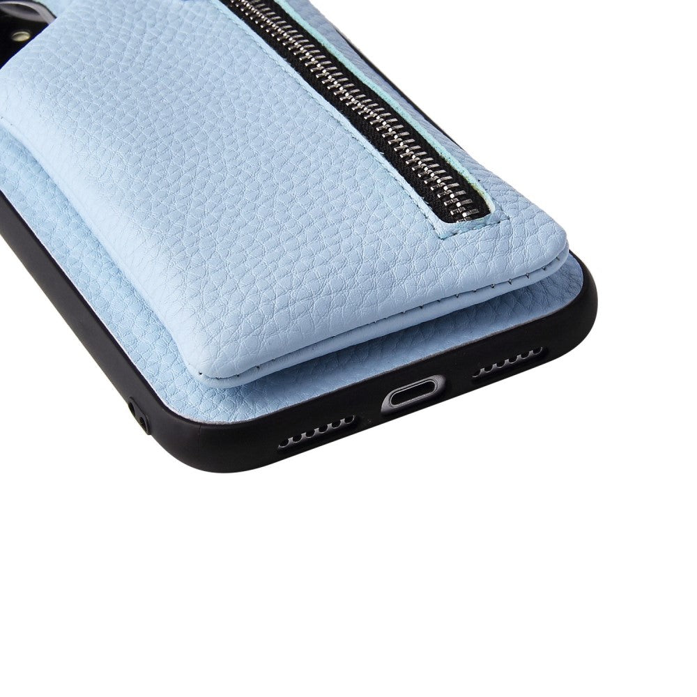iPhone 14 Plus leather wallet case with zipper pocket