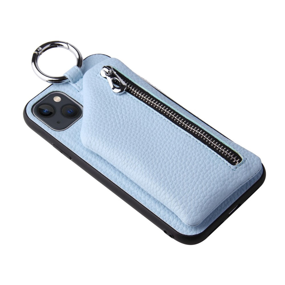 iPhone 14 Plus leather wallet case with zipper pocket
