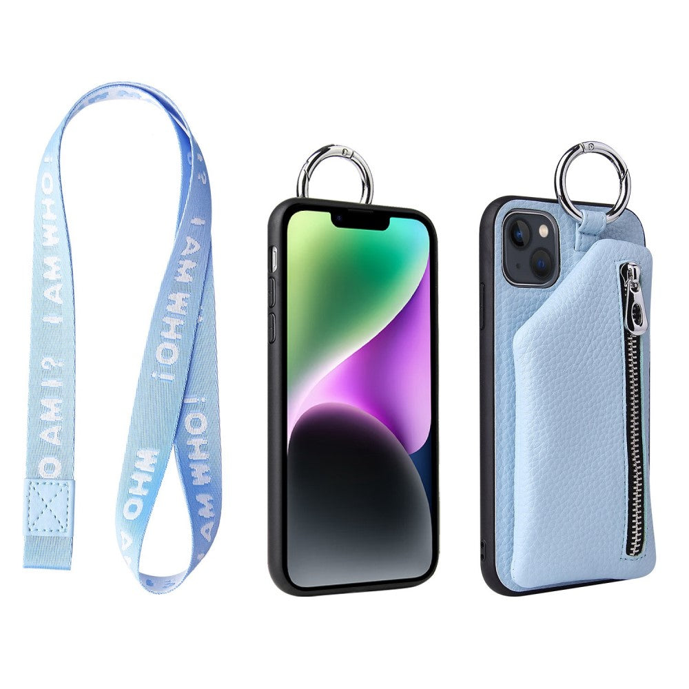 iPhone 14 Plus leather wallet case with zipper pocket
